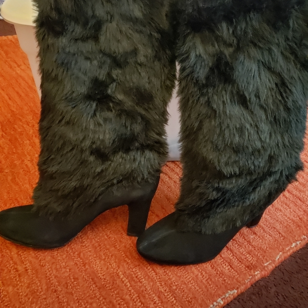 Beauty faux fur mid calf woman boots